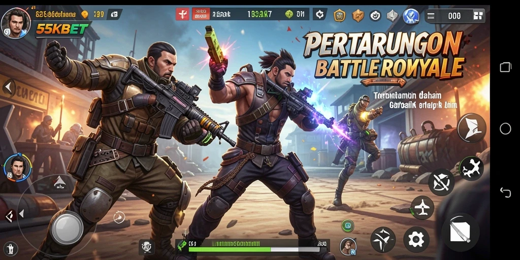 Tampilan gameplay seru dari 55KBET yang menampilkan aksi Battle Royale.