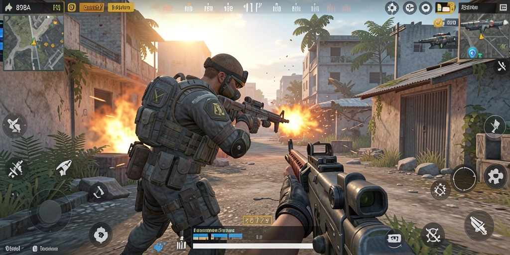 Gameplay intens dan seru dalam 898A yang menampilkan aksi FPS.