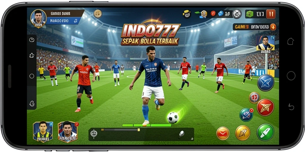 Tampilan gameplay INDO777 dengan aksi seru di lapangan sepak bola.