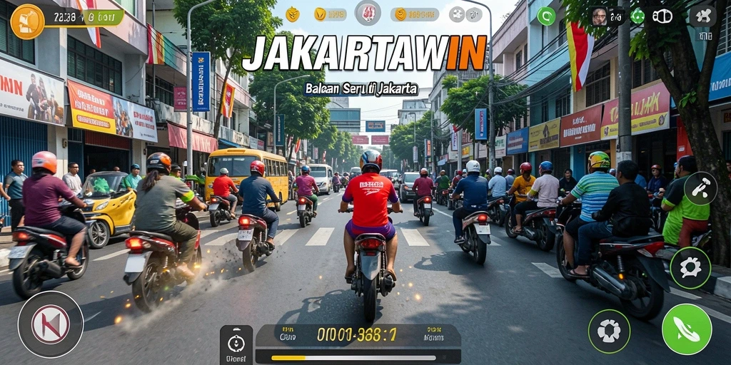 Tampilan gameplay balapan seru di JAKARTAWIN dengan mobil cepat.