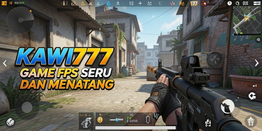 Tampilan menegangkan gameplay FPS KAWI777 dengan aksi tembak-menembak.