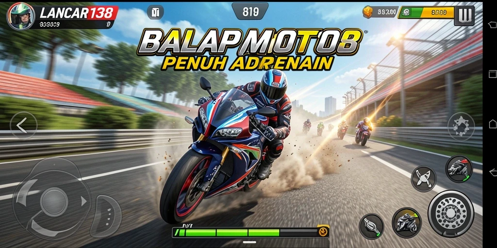 Tangkapan layar gameplay LANCAR138 menampilkan aksi balap motor yang mendebarkan.
