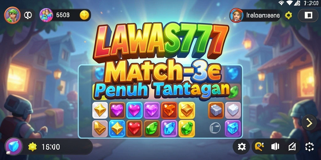Tampilan gameplay LAWAS777 dengan elemen Match-3 yang berwarna-warni.