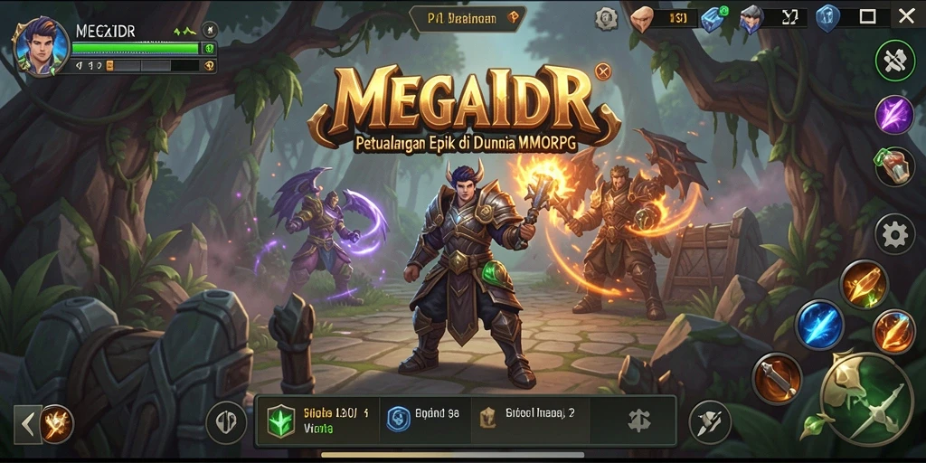 Tampilan seru dari gameplay MEGAIDR yang menampilkan petualangan MMORPG.