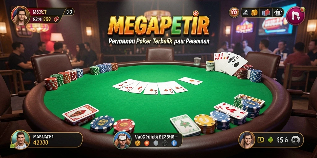 Tampilan gameplay mendebarkan di MEGAPETIR dengan aksi Poker yang intens.