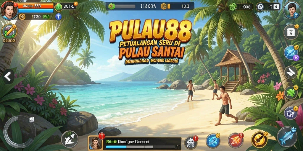 Screenshot tampilan gameplay PULAU88 dengan aktivitas seru di pulau.