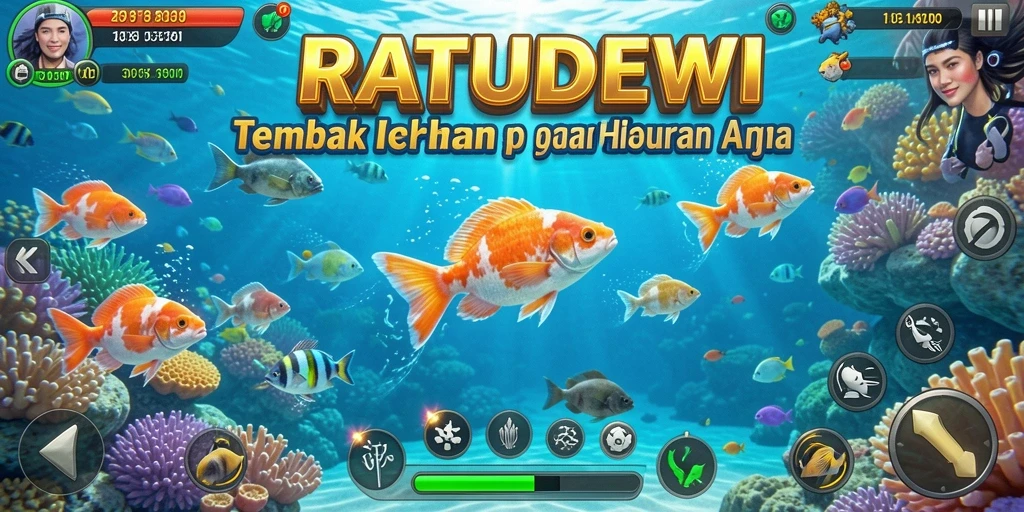 Screenshot gameplay RATUDEWI menampilkan aksi seru Tembak Ikan.