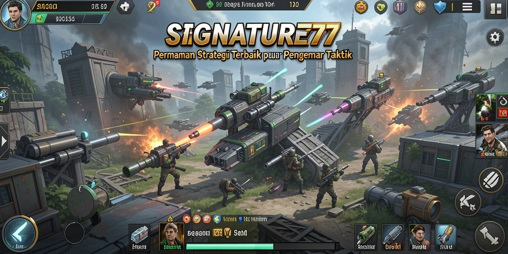Screenshot menunjukkan aksi mendebarkan dalam SIGNATURE77 dengan pertempuran strategis.