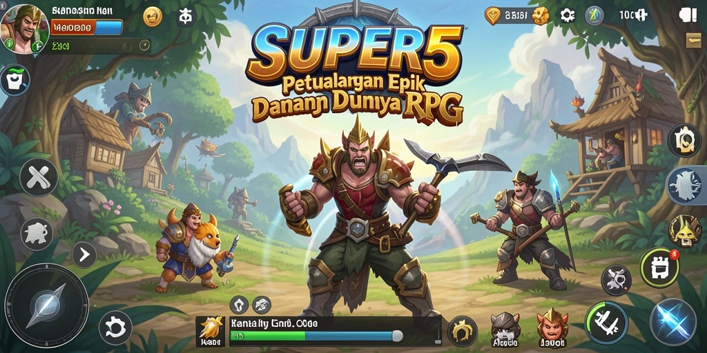 Tangkapan layar gameplay SUPER5 yang menampilkan pertarungan seru dan eksplorasi dunia.