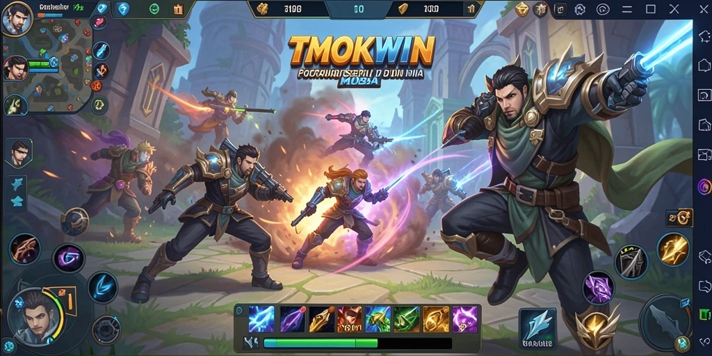 Tampilan seru gameplay <strong>TMOKWIN</strong> saat pertarungan tim berlangsung.
